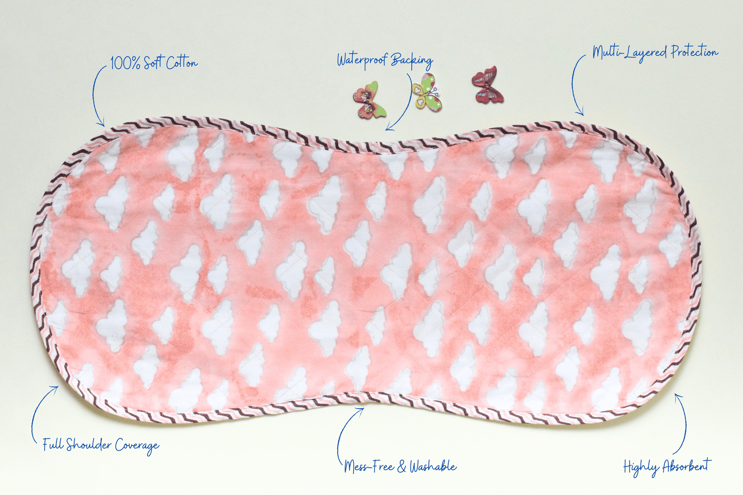Pink Puffy Burp Cloth | 100% Cotton | Waterproof | Full Coverage | Super-Soft