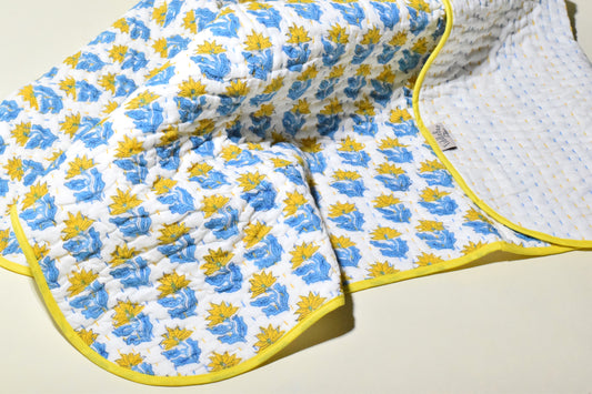 Buttercup Trail Kantha Quilt – 100% Cotton | Handmade with Traditional Floral Design | Ideal for Infants & Toddlers