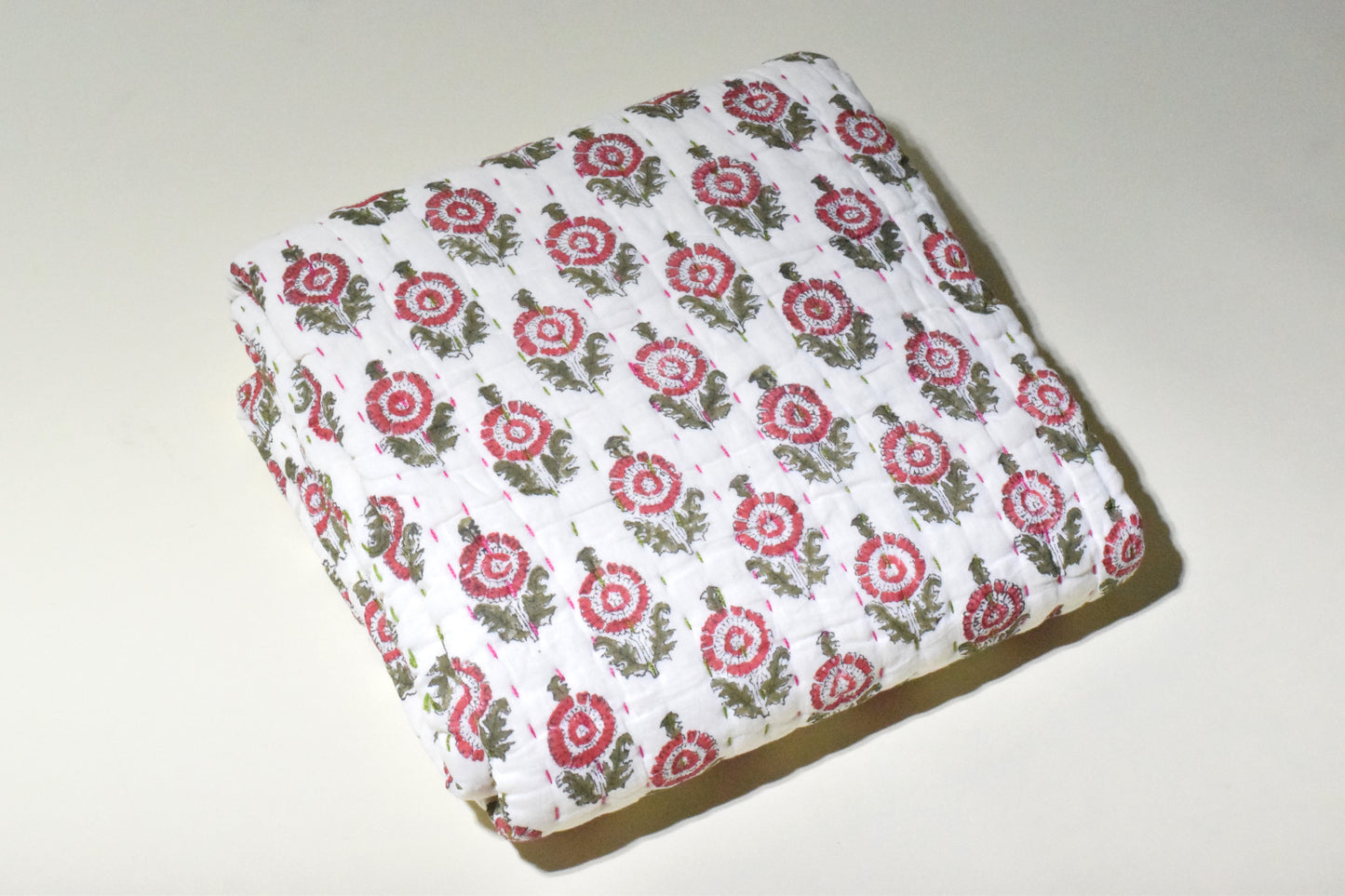 Scarlet Greens Kantha Quilt – 100% Cotton | Handmade with Traditional Floral Design | Ideal for Infants & Toddlers