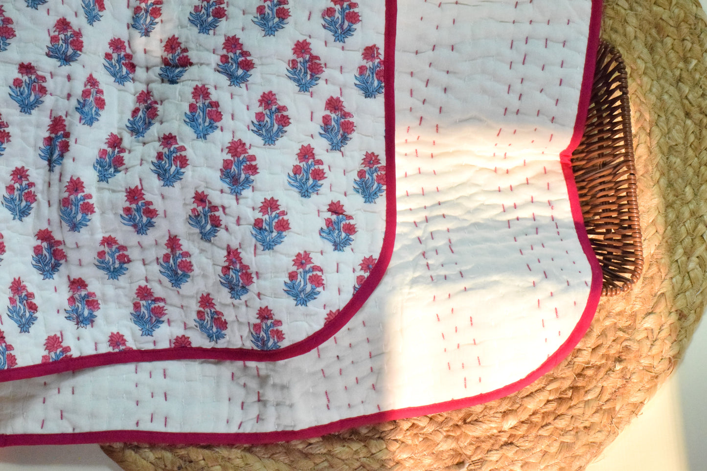 Petal Cuddle Kantha Quilt – 100% Cotton | Handmade with Traditional Floral Design | Ideal for Infants & Toddlers