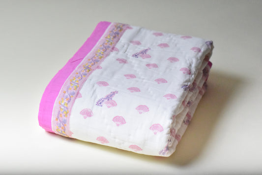 Coral Bloom Handblock Comforter- 100% Cotton | Hypoallergenic | Lightweight