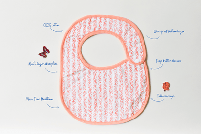 Peachy Harvest Bib | 100% Cotton | Waterproof | Full Coverage | Super-Soft