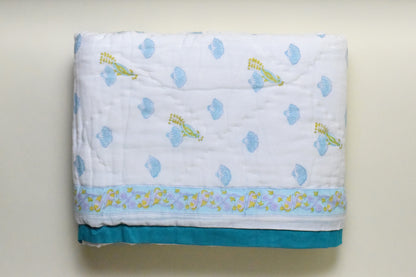 Ocean Petals Handblock Comforter- 100% Cotton | Hypoallergenic | Lightweight