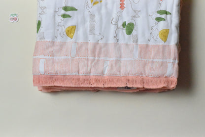 Farm Friends Handblock Comforter- 100% Cotton | Hypoallergenic | Lightweight