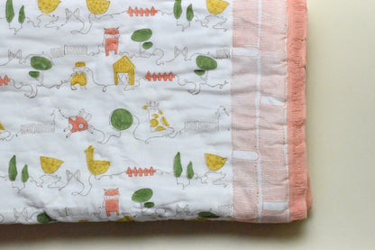 Farm Friends Handblock Comforter- 100% Cotton | Hypoallergenic | Lightweight